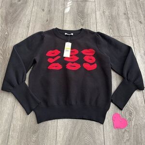 Nanette Lepore Black Sweater with Red Lip Design